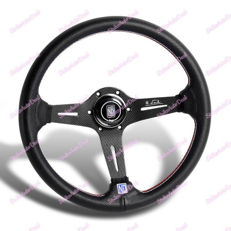 車 ナルディ14インチカーボンファイバースタイルスポーク、レッドステッチ