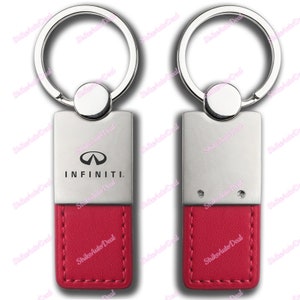 Brand New Official Licensed Product Made By Au-Tomotive Gold For INFINITI Logo Rectangular Authentic Red Leather Key Fob Keychain Key Tag