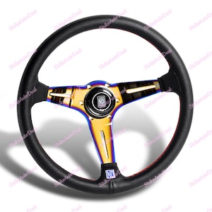 1PCS 3 Spokes titanium Neo Sty 350MM NardiNew Leather Red Stitching Steering Wheel