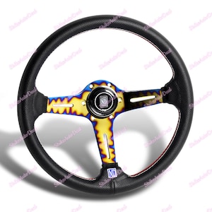 3 Spokes titanium Blue 350MM NardiNew Leather Red Stitching Steering Wheel