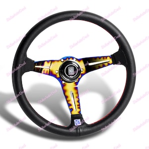 3 Spokes titanium Burn Style 350MM NardiNew Leather Red Stitching Steering Wheel