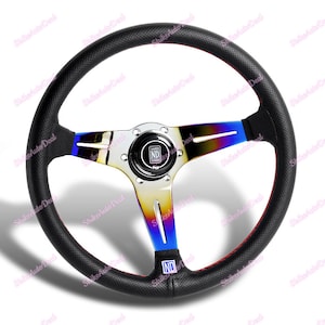 350MM NardiNew Style Leather Red Stitching Steering Wheel 3 Spokes with Rainbow