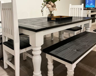 Farmhouse Dining Table With Chairs and Benchs