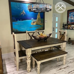 Farmhouse Dining Table With Chairs and Bench