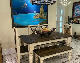 Farmhouse Dining Table With Chairs and Bench
