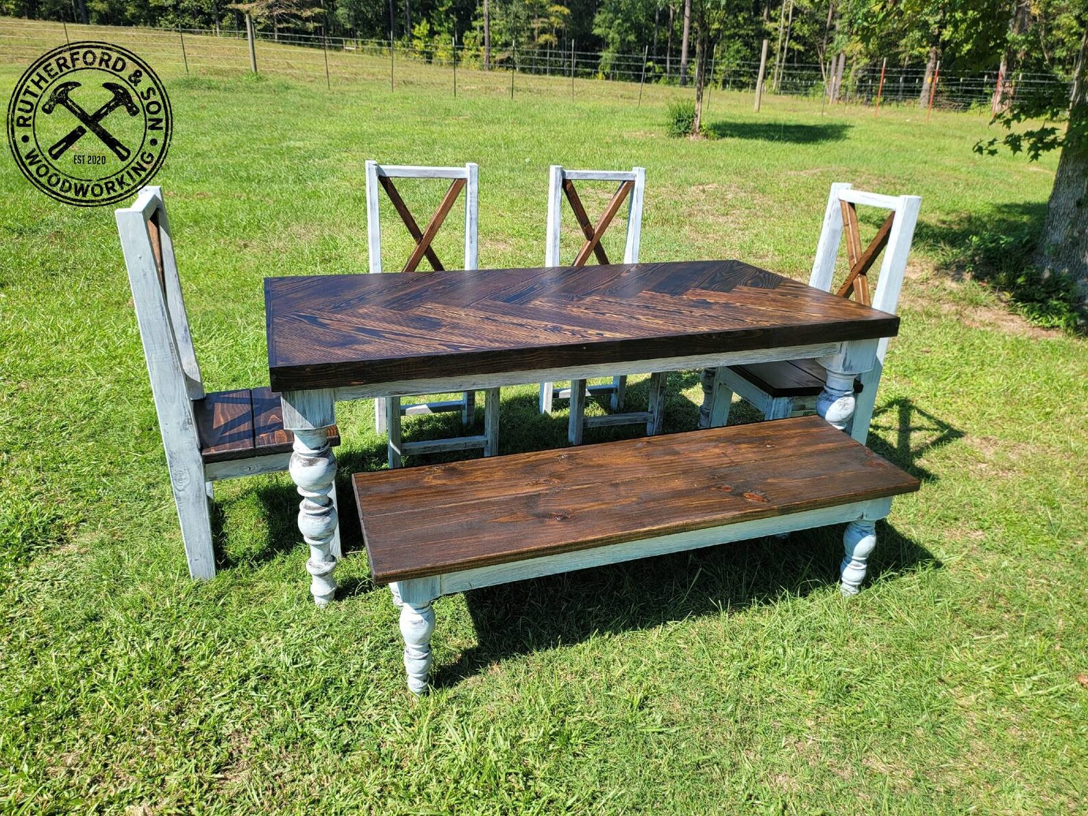 Farmhouse Herringbone Table Set Etsy