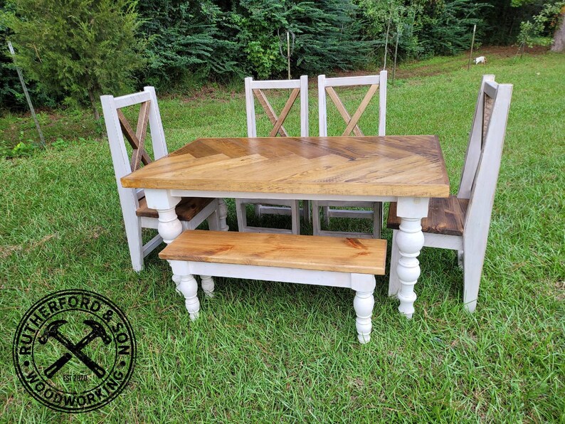 Farmhouse Herringbone Table Set Etsy