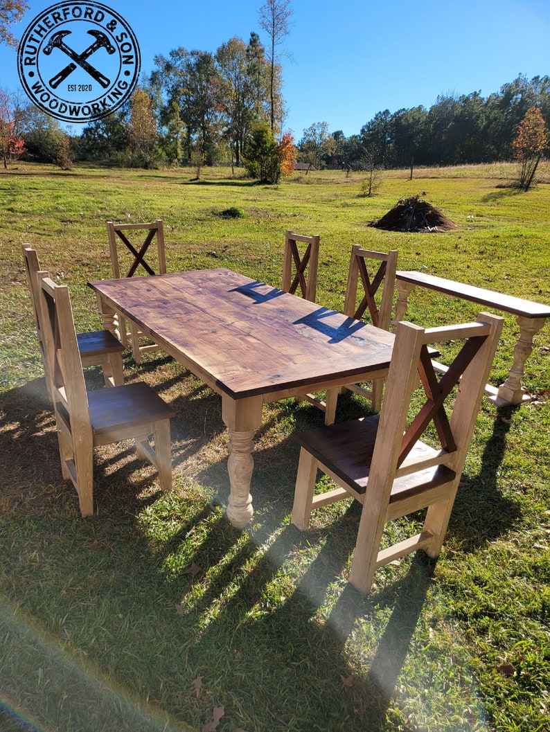 Walnut Farmhouse Dining Table Set Etsy