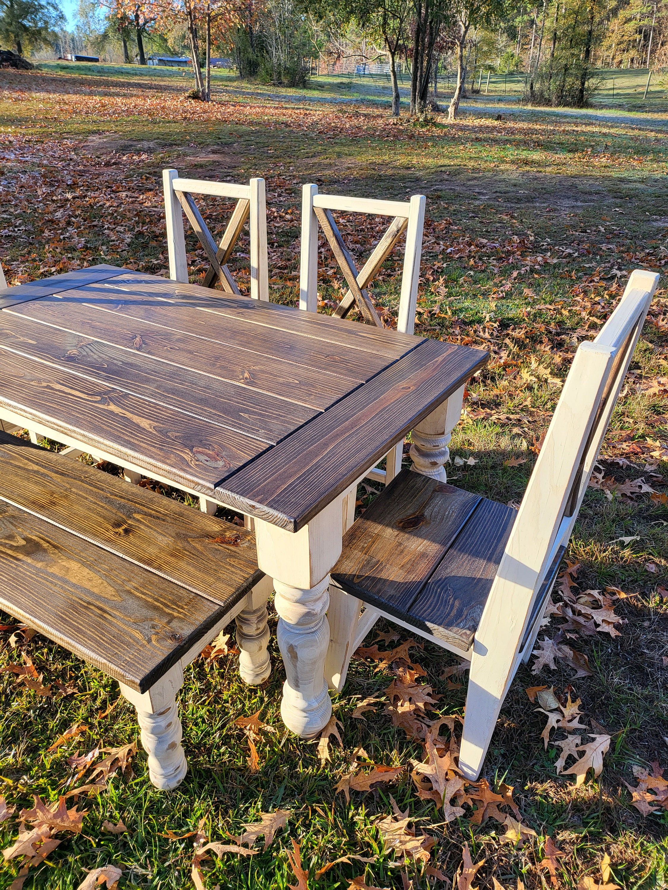 Farmhouse Dining Table With Chairs and Bench - Etsy