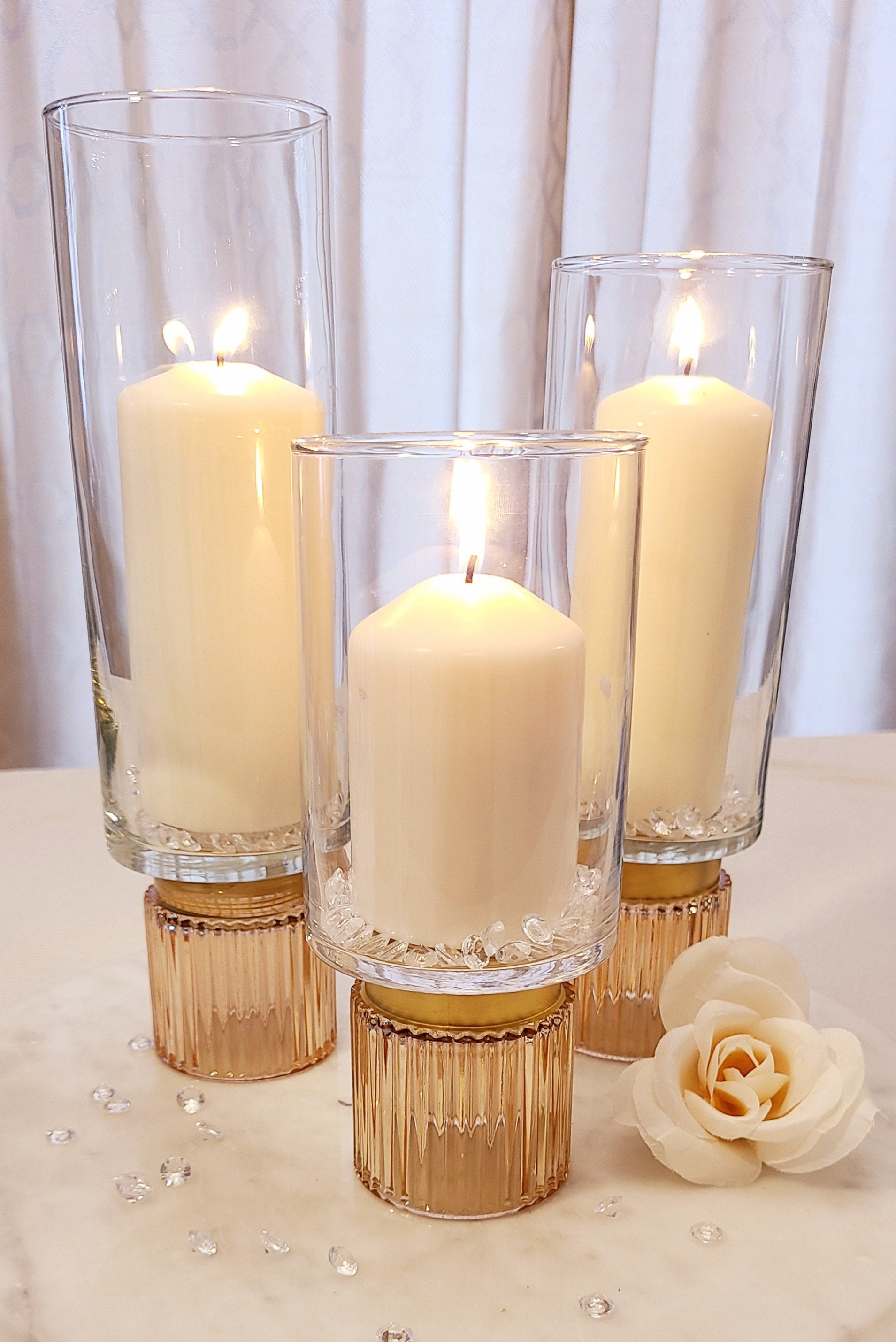 Three Piece Rose Gold Candle Holders Without the Etsy