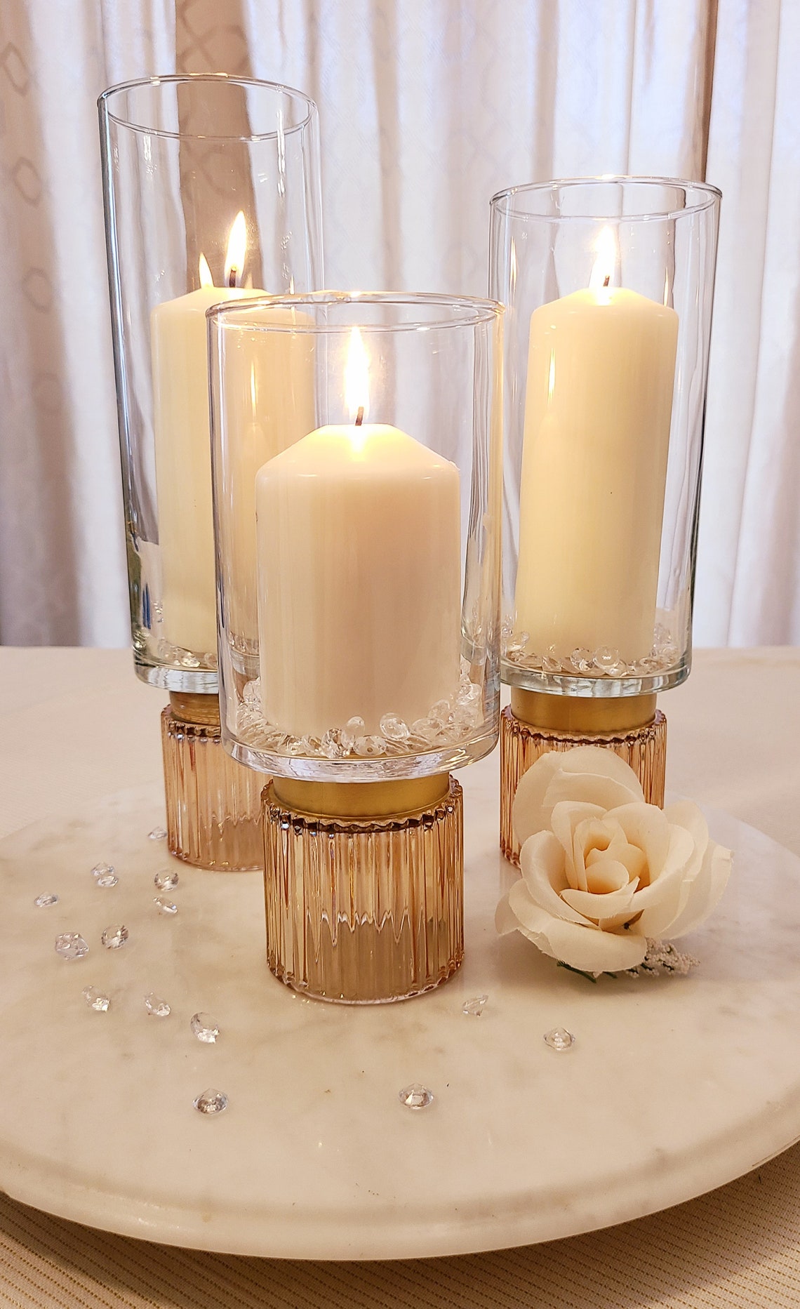 Three Piece Rose Gold Candle Holders without the Etsy