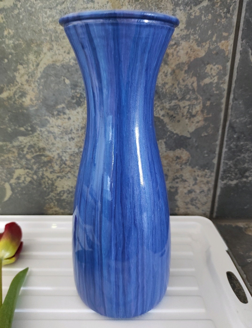 Blue Tall Glass Vase Etsy