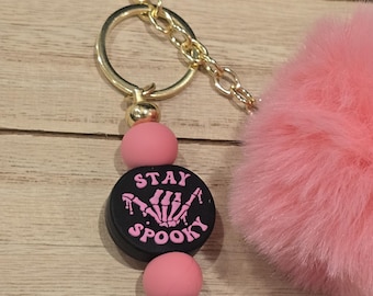 Stay Spooky Keychain | Pink Skeleton Hand Keychain | Hang Five Skull Charm