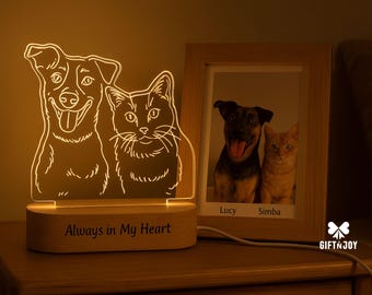 Lámpara de noche personalizada con foto de mascota, lámpara conmemorativa grabada para perros y gatos