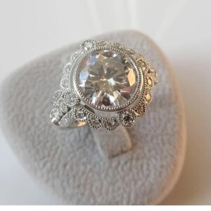 White Old European Cut Diamond Ring, Vintage Wedding Ring, Migraine Floral Inspire Retro Ring, Gift For Woman&#39;s