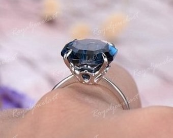 Anillo de bodas con diamante azul antiguo de talla única de 3,10 quilates, anillo de compromiso con diamante azul, anillo de diamantes vintage solitarios, regalo para mujer.