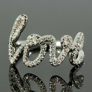 Love Diamond Ring, Love Script Ring, Cursive Letter Love Band, Handwritten Love Diamond Ring, Love Letter Ring, Love Wedding Ring