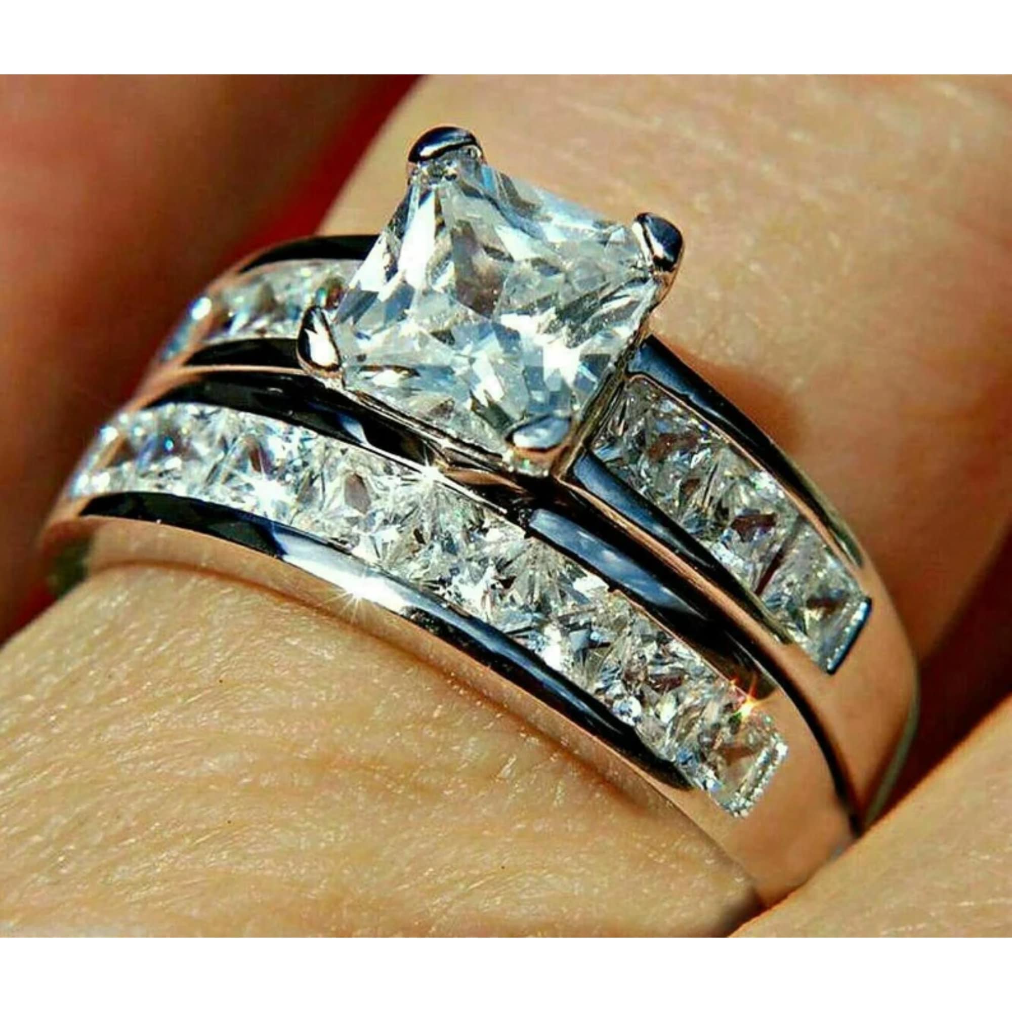 指輪・リング TATIANA Silver 925 Bold Princess Cut Ring CR0491 2.35tc Princess Diamond Wedding Ring Set, Luxurious