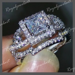 2.10Ct White Princess Cut Diamond Engagement Wedding Bridal Ring Set Proposing Wedding Ring Set For Womens
