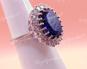 Beaux Bijoux Anillo De Plata De Ley Con Zafiro Azul Y Circonita Cúbica