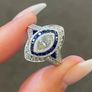 Jaren 1930 2.40Ct Witte Marquise Diamond Trouwring, Halo Vintage Diamond Verlovingsring, Bezel Set Vrouwen, Ring