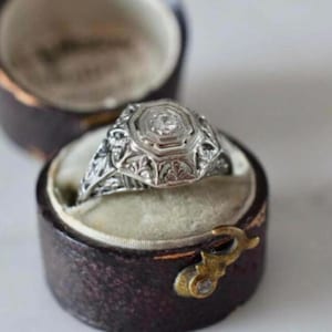Solitaire Filigree Wedding Ring, Vintage Diamond Ring, Antique 1920&#39;s Art Deco, Anniversary Gifts Ring, Filigree Work Proposal Ring, For Her