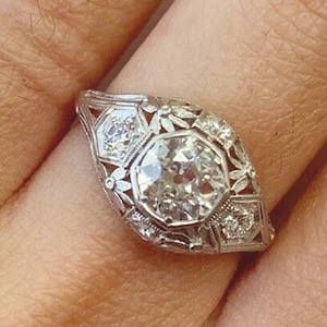 Vintage 1930s 1.80Ct White Round Cut Diamond Engagement Wedding Ring Set In 925 Sterling Silver Anniversary Gift Ring