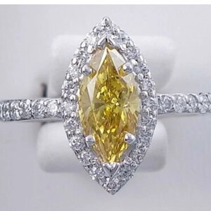 2.50Ct Yellow Marquise Cut Diamond Engagement Wedding Ring, Yellow Diamond Halo Gift Ring, In 925 Sterling Silver