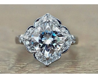 Anillo de compromiso de halo de diamante talla de cojín blanco de 3.20ct, anillo de aniversario único, en plata de ley 925, regalo para ella