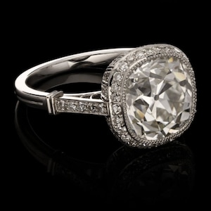 3,50 kt witte kussen diamanten halo verlovingsring, ring set kussen stenen ring, vintage diamanten trouwring, art deco kathedraal schachtring