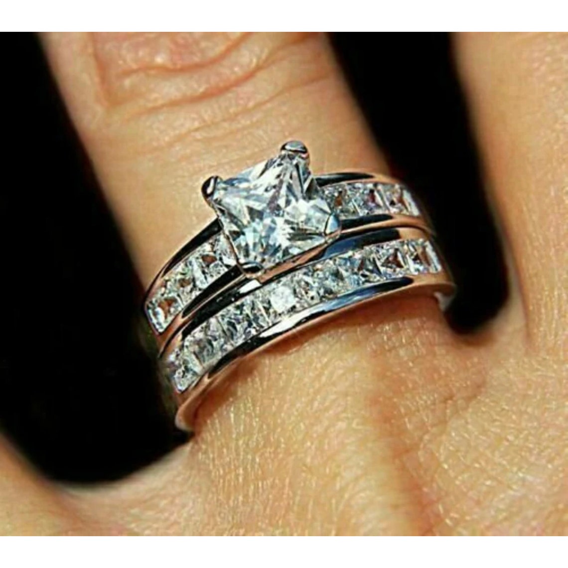2.35tc Princess Diamond Wedding Ring Set, Luxurious Engagement Ring ...