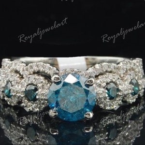 2.00Ct Blue Round Cut Diamond Engagement Wedding Bridal Ring Set For Women&#39;s Gift For Her