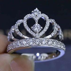 Rose Gold Finish Queen Krone Ring, Sterling Silber Prinzessinnen Ring, Königin Silber Krone Ring, Königin Krone Braut Ring.