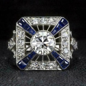 1.50Ct Oude Europese Geslepen Diamant Halo Trouwring, Bezel Set Verlovingsring, Edwardiaanse Multi Diamond Ring, Mid-Century Ring