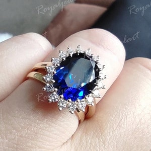 Anello di fidanzamento della principessa Diana, anello ovale con zaffiro blu da 4,00 ct, anello regalo di nozze di Kate Middleton, anello Diana per donna