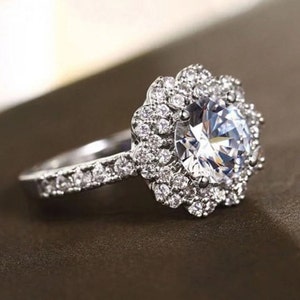 Flower Shape Diamond Ring, White Round Diamond Engagement Ring, Cathedral Shank Wedding Ring, Promise Gift Ring For Women, For Her