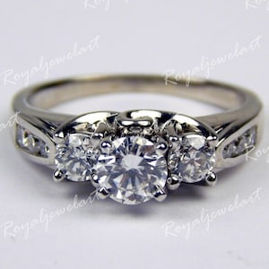 Vintage Art Deco 2.00Ct Three Stone Round Cut Diamond Engagement Wedding Ring In 925 Sterling Silver For Women  Gift For Her