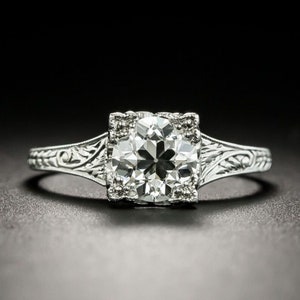 Vintage Diamantring, Ehering mit Gravur Schaft, Edwardian Ring, Silberring Verlobung, Vintage Solitär Ring