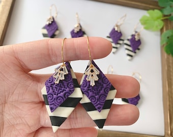 PAAJ | Hmong Turban Hat Inspired Earring | Purple Hmong Hat Earrings | Handmade Polymer Clay Diamond Hoops | Hmong Inspired Hoops