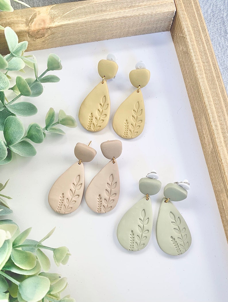 AIMEE Teardrop Botanical Polymer Clay Earring Handmade Etsy