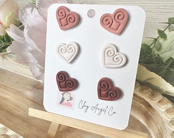 Hmong Heart Stud Pack  |  Hmong Inspired Heart Studs  |  Handmade Polymer Clay Earrings