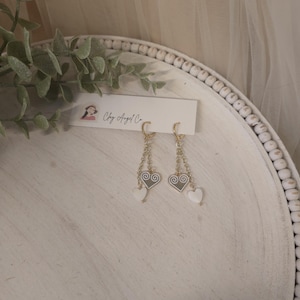 KATIE | Hmong Heart Dangle Earrings | Minimal Hmong Huggie