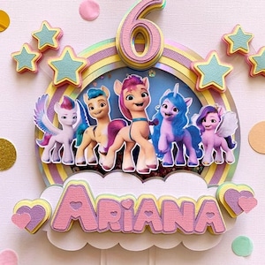 Layered New Generation My Little Pony Themed Shaker Birthday Party Cake Topper