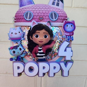 Layered Gabby inspired themed personalised custom shaker Birthday Party Cake Topper