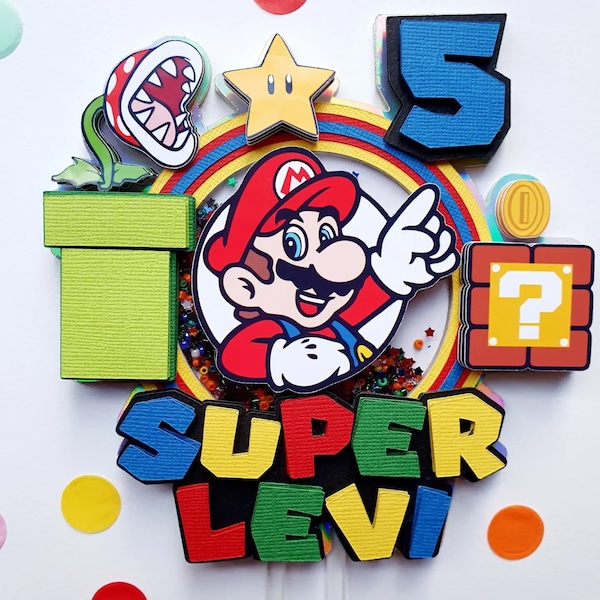 Layered Shaker Mario inspired Gaming Birthday Party Cake Topper