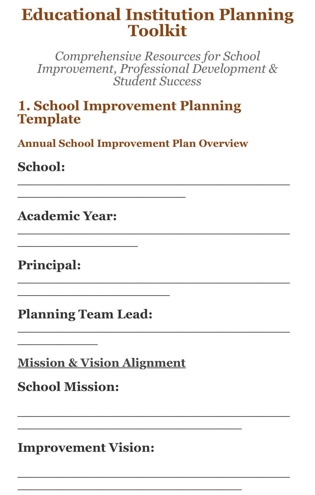 School Improvement Planning Templates - Etsy