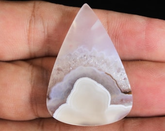 Druzy Moss Agate Orbicular Cabochon (38x26x5 mm)