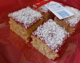 Bizcocho de la vieja escuela con mermelada y coco, para fiestas de cumpleaños, envuelto a mano, para regalo, regalo casero, bandeja de frambuesa, para San Valentín