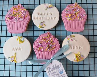 Cupcake personalizado con chispas de colores, regalo de cumpleaños, galletas de azúcar, pasteles, envoltura para fiestas, envío postal, dulce casero horneado a mano, regalo en caja, edad 16