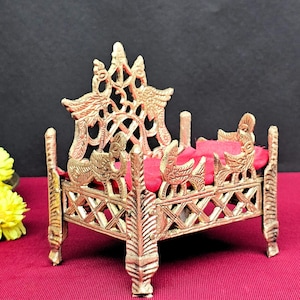 Trono Singhasan de bronze em forma de pavão, decoração religiosa para casa (16 cm de altura)